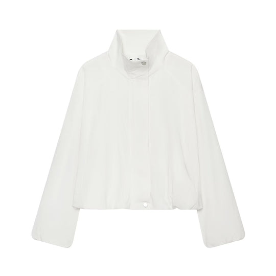 Damen Leichte Cropped Übergangsjacke mit Stehkragen und verdecktem Reißverschluss Nord Taschen