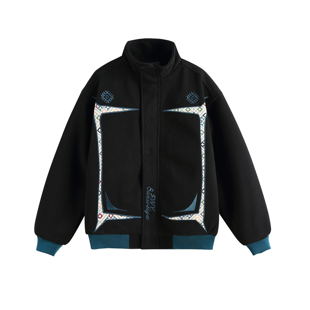 Damen Leichte Stehkragen-Jacke mit folkloren Stickapplikationen und gerippten Bündchen Nord Taschen