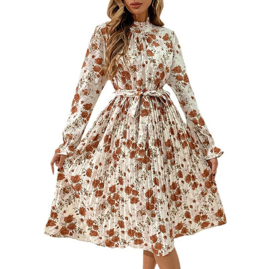 Damen Blumiges Midi-Kleid mit Gürtel und Rüschendetails Nord Taschen