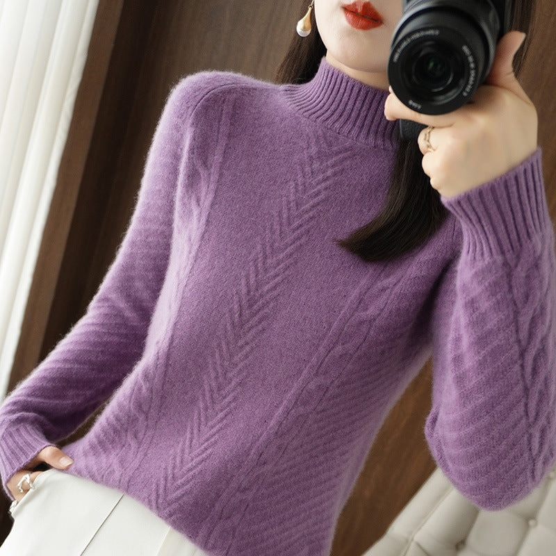 Damen Leichter Mohair‑Look Stehkragenpullover mit Zopf‑Ajour und taillierter Silhouette Nord Taschen