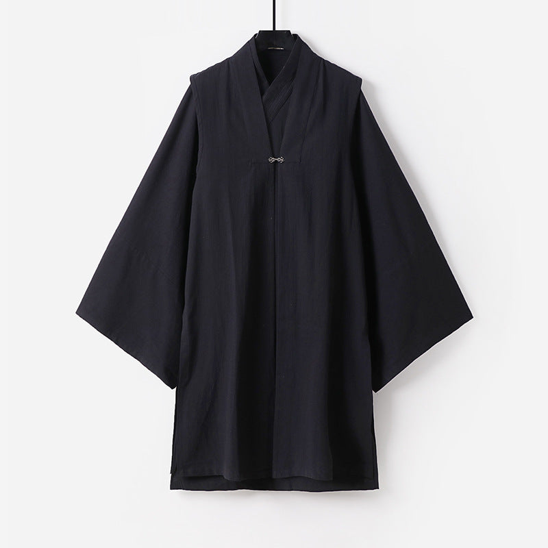 Unisex Asiatisch inspirierte Oversize-Kimono-Jacke mit Trompetenärmeln und kleinem Knebelverschluss Nord Taschen