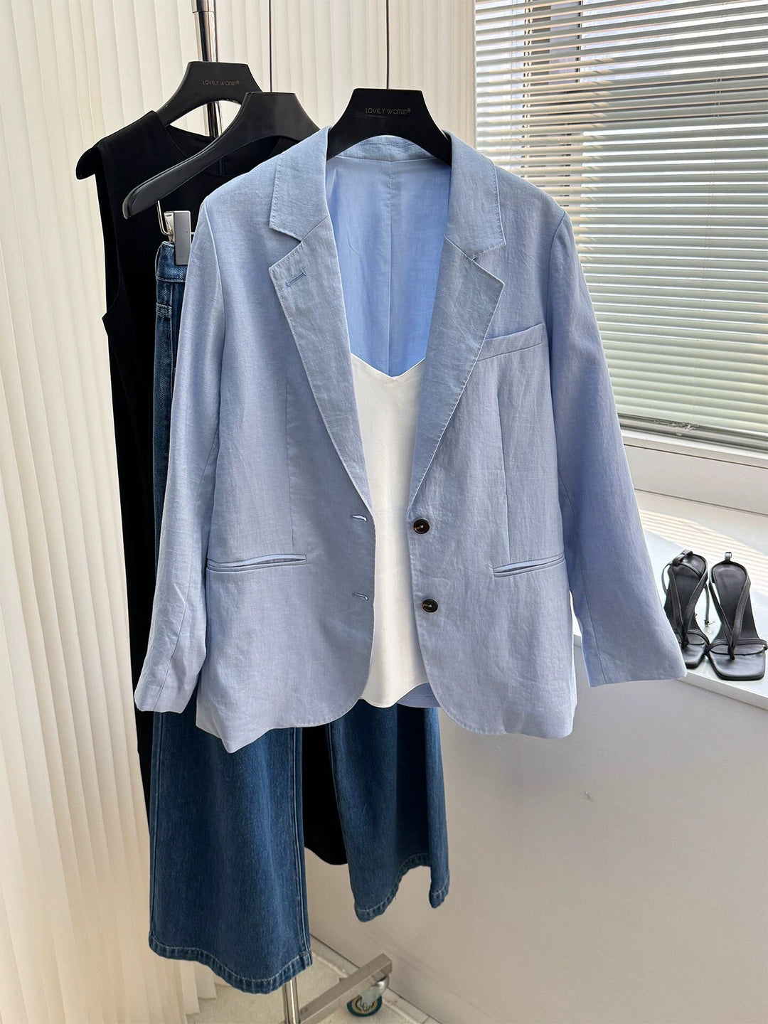 Damen Modischer Leinenblazer mit zwei Taschen Nord Taschen