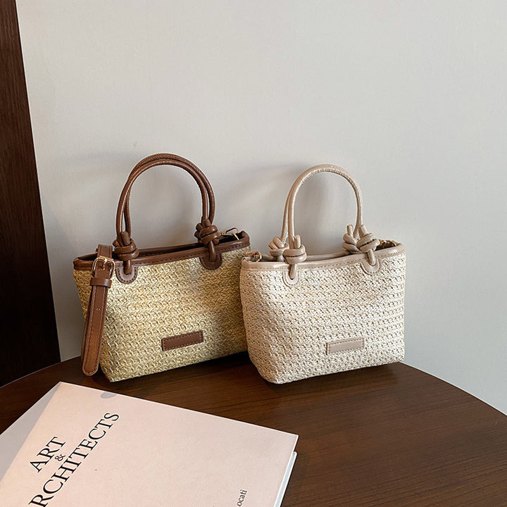 Damen Strandtasche mit geflochtener Struktur und elegantem Kunstlederakzent Nord Taschen