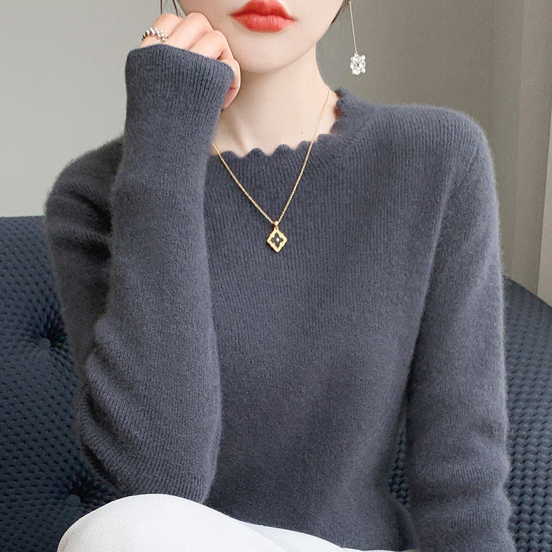 Damen Weicher Feinstrickpullover mit welligem Rundhalsausschnitt und kaschmirähnlicher Oberfläche Nord Taschen