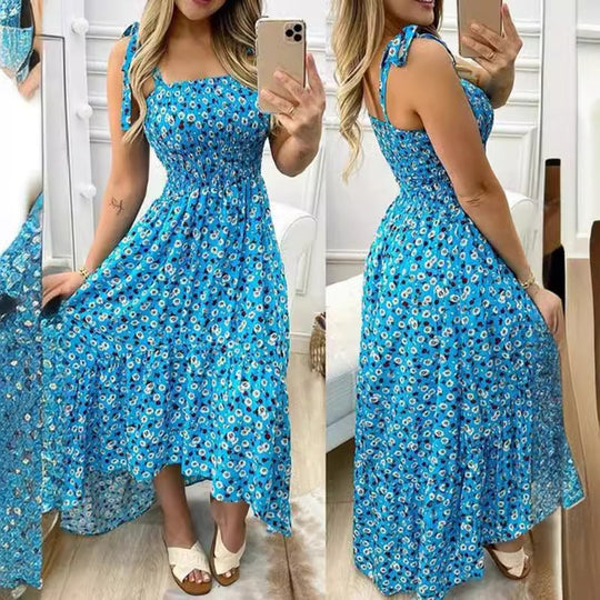 Damen Maxikleid mit Blumenmuster und elastischem Oberteil Nord Taschen