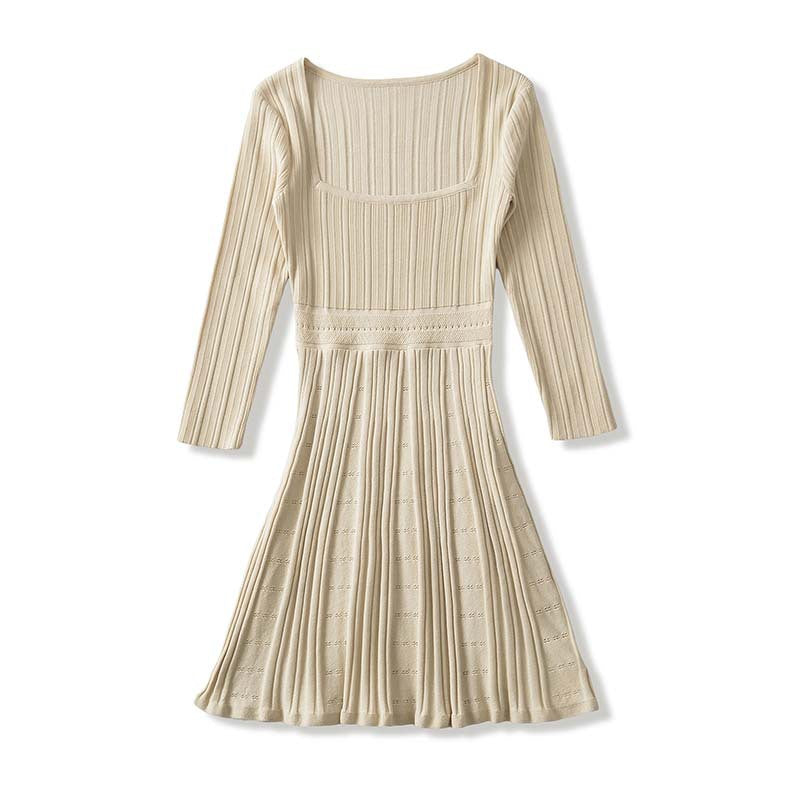 Damen Figurbetontes Feinstrick-Midikleid mit eckigem Ausschnitt und plissiertem Rock Nord Taschen