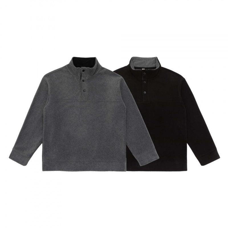 Unisex Henley-Fleecepullover mit kurzem Knopfverschluss, Stehkragen und Boxy‑Schnitt Nord Taschen