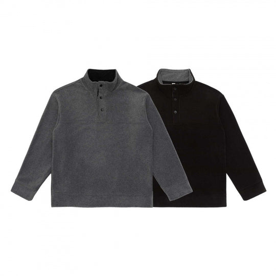 Unisex Henley-Fleecepullover mit kurzem Knopfverschluss, Stehkragen und Boxy‑Schnitt Nord Taschen