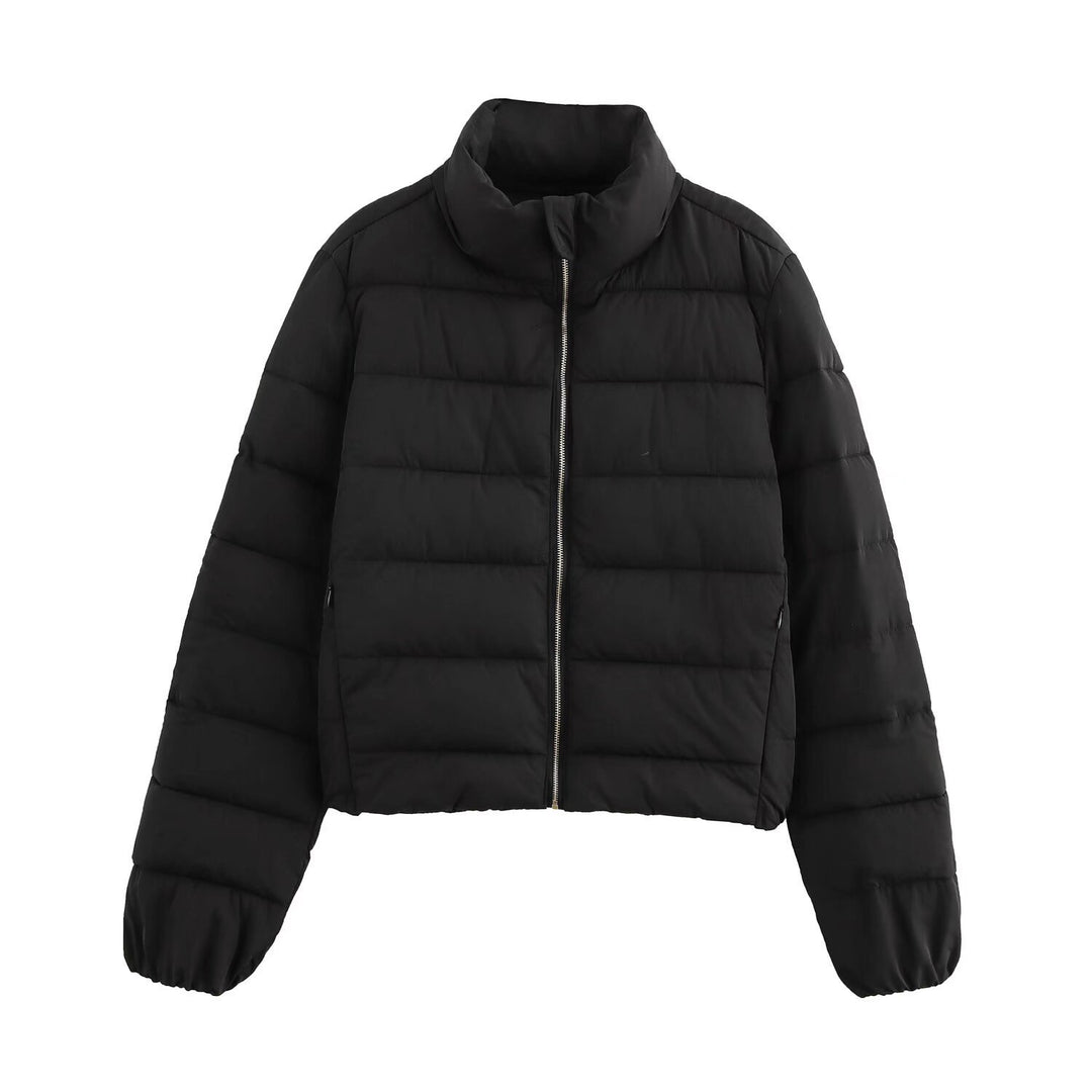 Damen Kurze gesteppte Daunenoptik-Steppjacke mit Stehkragen und Elastikbündchen Nord Taschen