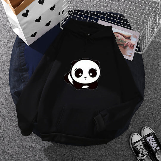 Damen nan kuscheliger Oversize-Kapuzenpullover im Streetwear-Cut mit Kängurutasche und niedlicher Panda-Motivstickerei Nord Taschen