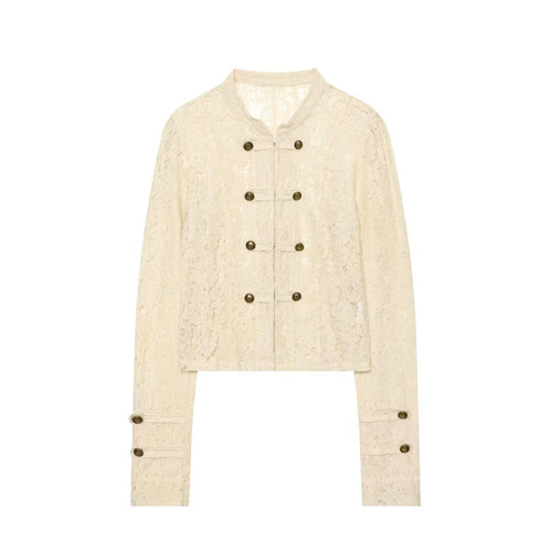 Damen Kurze Spitzenjacke im militärisch inspirierten Stil mit Stehkragen und Zierknopfleiste Nord Taschen