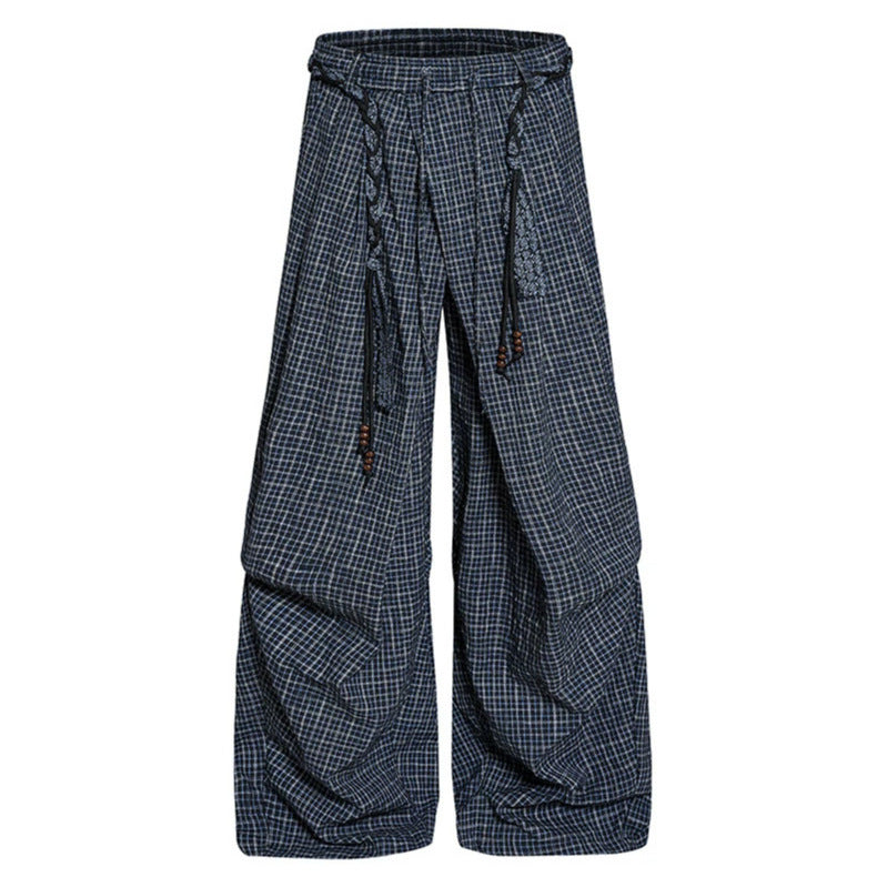 Damen Weite Palazzo‑Hose mit Lagen‑Falten, hohem Bund und dekorativem Kordelgürtel Nord Taschen