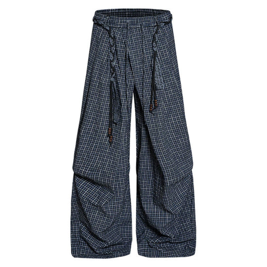 Damen Weite Palazzo‑Hose mit Lagen‑Falten, hohem Bund und dekorativem Kordelgürtel Nord Taschen