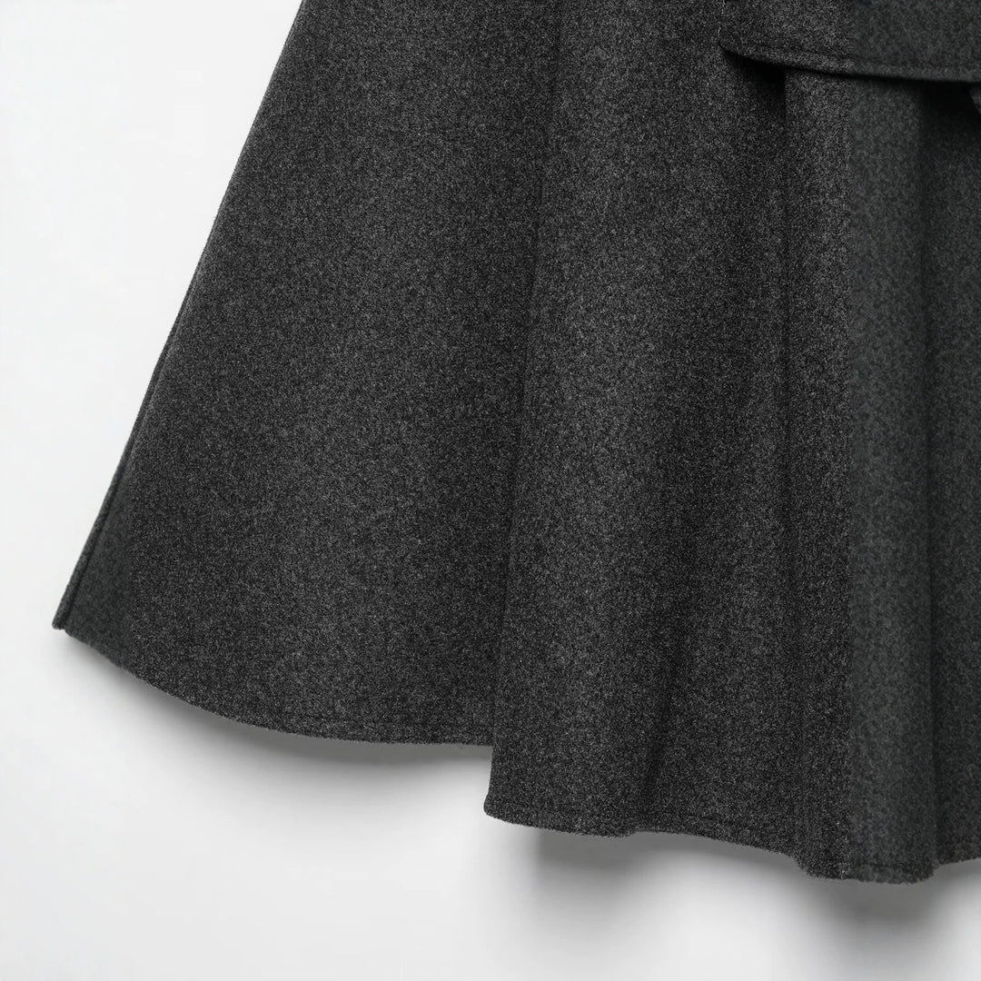 Damen Wollcape-Mantel mit Stehkragen, Knopfverschluss und Bindegürtel Nord Taschen