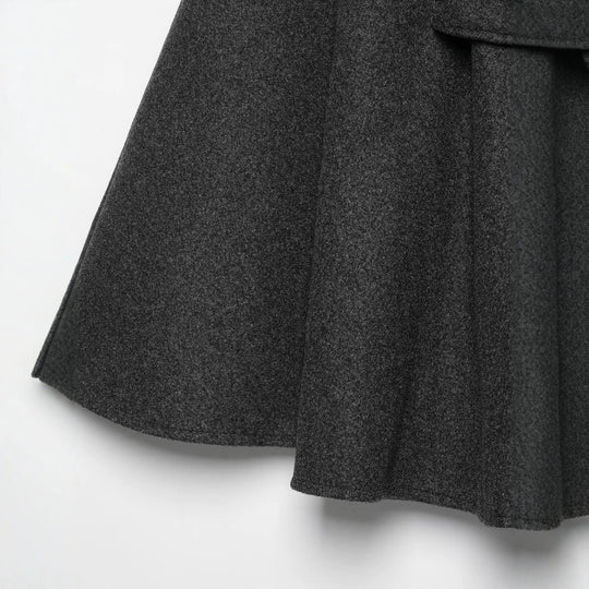 Damen Wollcape-Mantel mit Stehkragen, Knopfverschluss und Bindegürtel Nord Taschen