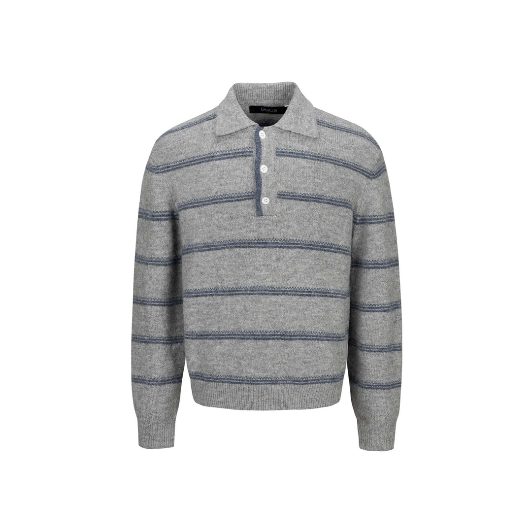 Herren Grobgestrickter Polokragenpullover mit Halbdruckknopfblende und Streifenstruktur Nord Taschen