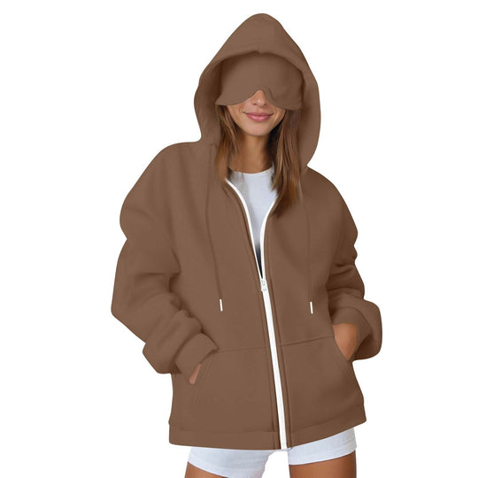 Damen Oversize-Kapuzenjacke mit integrierter Augenmaske und Reißverschluss Nord Taschen