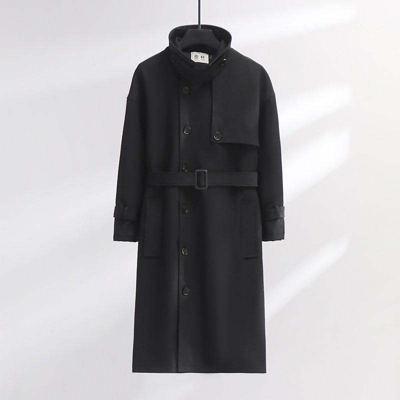 Herren Trenchcoat im modernen Wollmix mit Taillengürtel, Schalkragen und aufgesetzten Taschen Nord Taschen