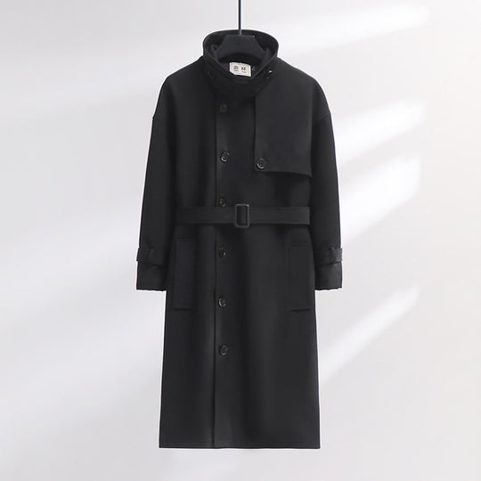 Herren Trenchcoat im modernen Wollmix mit Taillengürtel, Schalkragen und aufgesetzten Taschen Nord Taschen