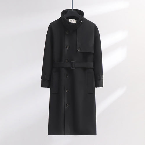 Herren Trenchcoat im modernen Wollmix mit Taillengürtel, Schalkragen und aufgesetzten Taschen Nord Taschen
