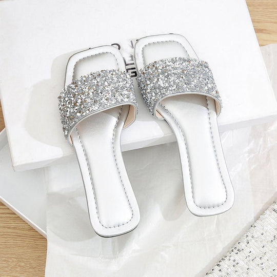 Damen Glamouröse Riemchen-Pantoletten mit funkelnder Strass-Applikation