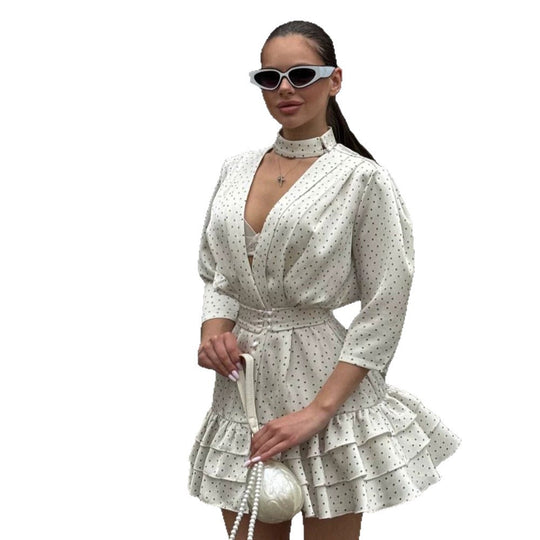 Damen Blumiges Chiffon-Minikleid mit V-Ausschnitt, Taillengürtel & Volantstufen Nord Taschen