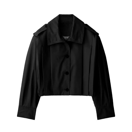 Damen Kurze Oversize-Trenchjacke im Cropped-Schnitt mit Schulterklappen und Plissée-Ärmeln Nord Taschen
