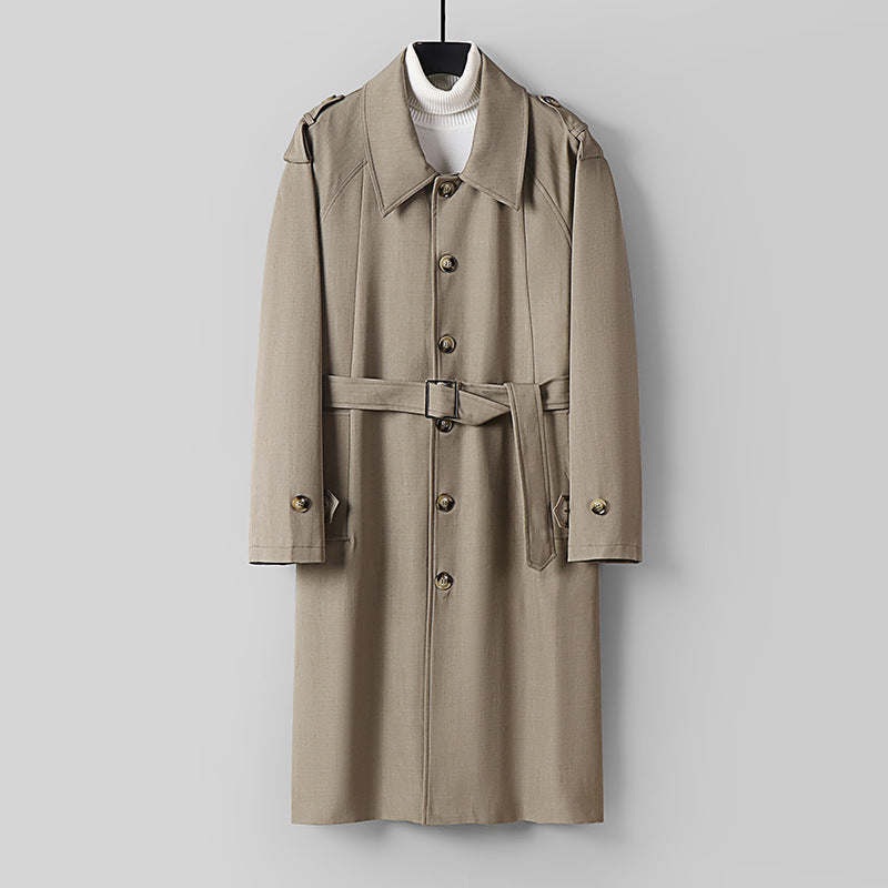 Herren Schlichter Twill-Trenchcoat mit verstellbarem Taillengürtel und Schulterpatten Nord Taschen