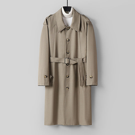 Herren Schlichter Twill-Trenchcoat mit verstellbarem Taillengürtel und Schulterpatten Nord Taschen