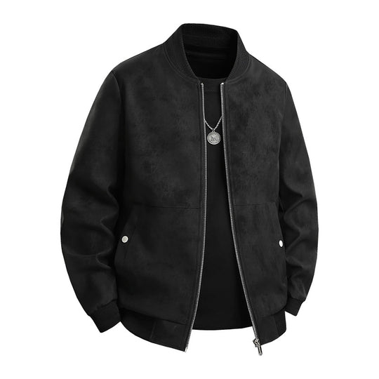 Herren Veloursoptik-Bomberjacke im minimalistischen Look mit Zweiwege-Reißverschluss, Rippkragen und verdeckten Druckknöpfen Nord Taschen