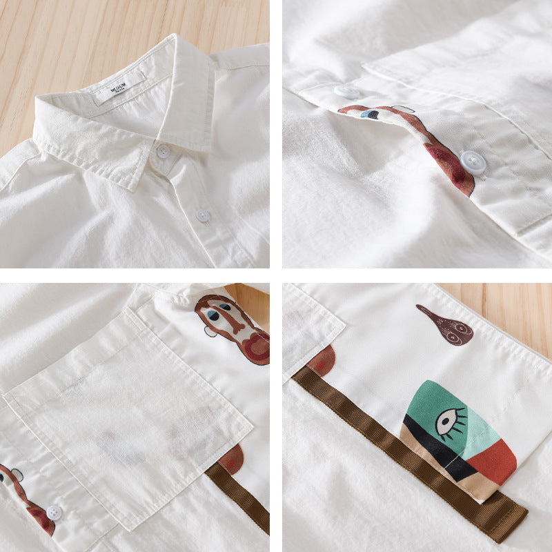 Herren Leichtes Baumwoll-Overshirt mit Brusttasche und abstraktem Grafikpatch Nord Taschen