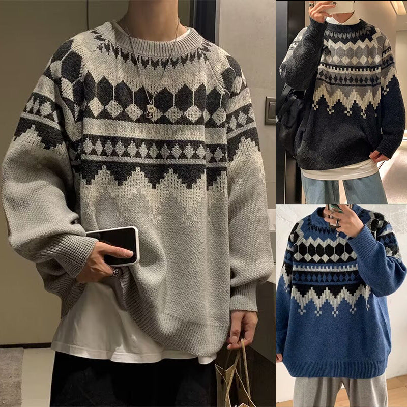 Herren Grobstrickpullover mit geometrischem Muster Nord Taschen