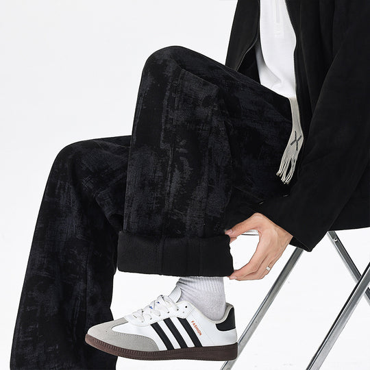 Herren Weit geschnittene Loungehose mit abstraktem Allover‑Print, elastischem Bund und Tunnelzug Nord Taschen