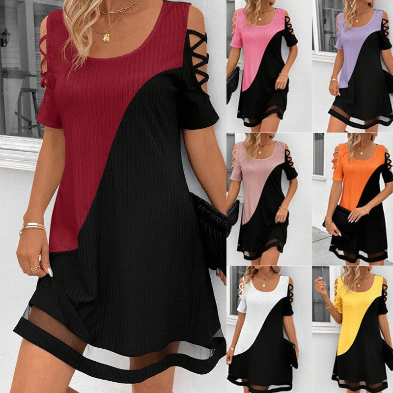 Damen modisches Freizeitkleid mit Cut-Out Ärmeln und asymmetrischem Design
