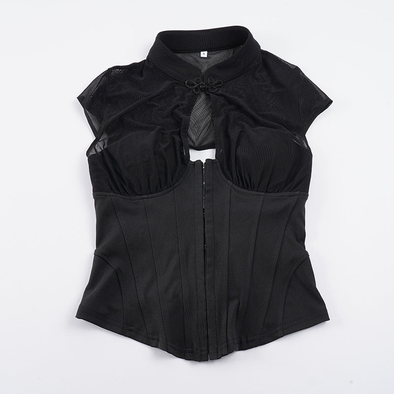 Damen Corsage mit transparenten Einsätzen und raffinierter Schnürungsdetail