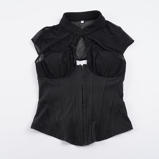 Damen Corsage mit transparenten Einsätzen und raffinierter Schnürungsdetail
