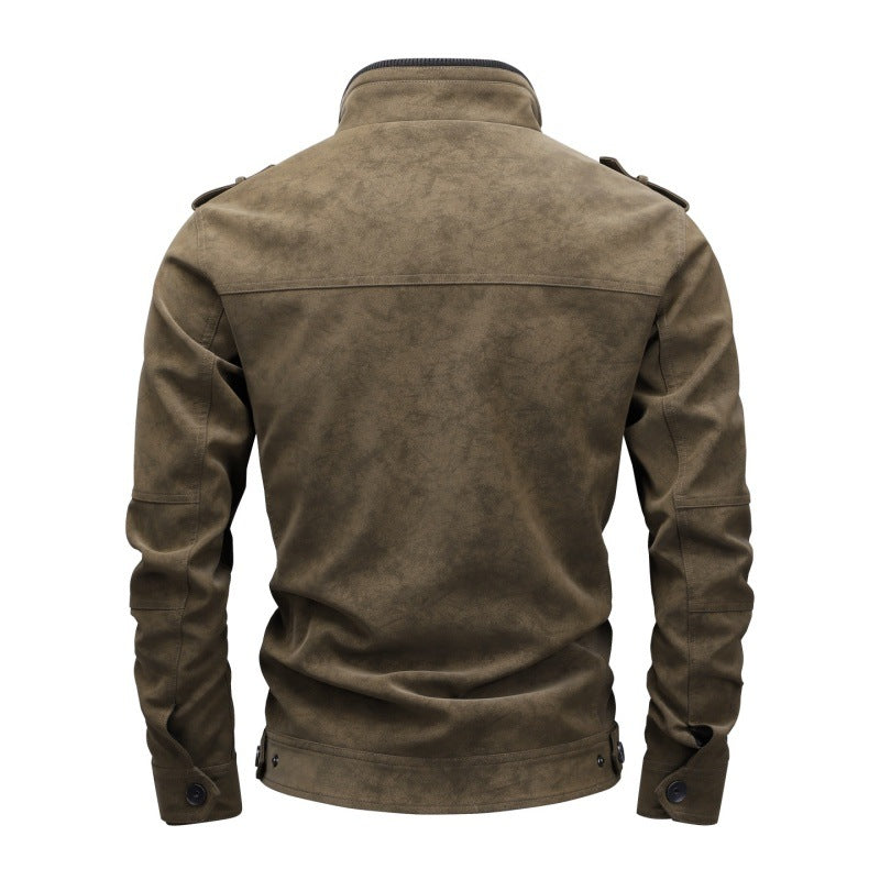 Herren Wildlederoptik-Fieldjacke mit Stehkragen, Schulterklappen und multiplen Reißverschlusstaschen Nord Taschen