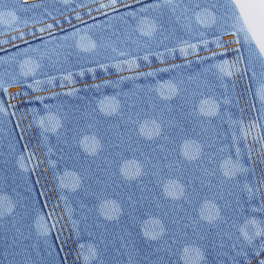 Damen Kurzgeschnittene Weitbein-Jeans mit Tupfenmuster und hoher Taille Nord Taschen