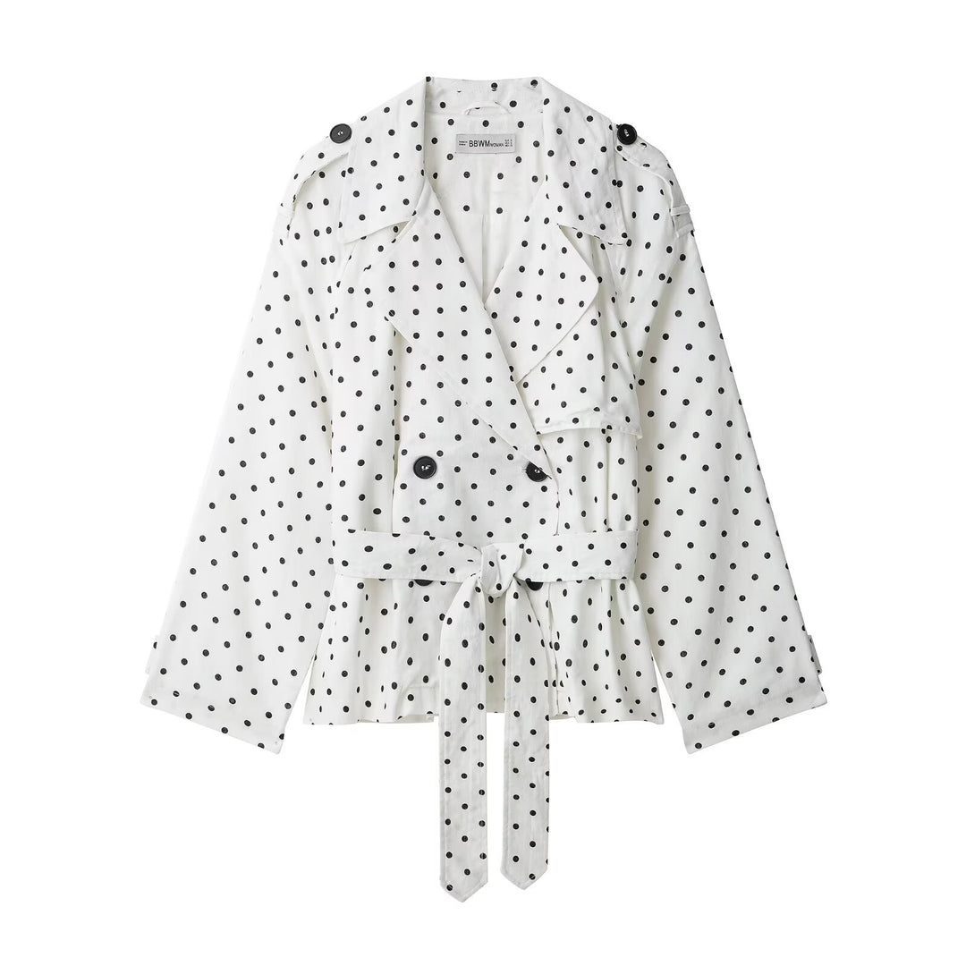 Damen Kurz geschnittener Trenchcoat mit Bindegürtel, Doppelreihe und Polka-Dot-Print Nord Taschen