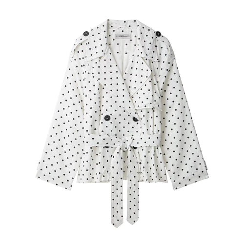 Damen Kurz geschnittener Trenchcoat mit Bindegürtel, Doppelreihe und Polka-Dot-Print Nord Taschen