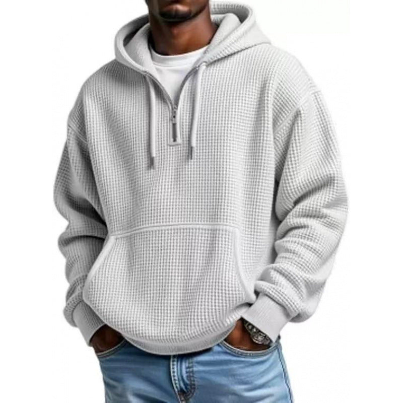 Herren Waffelstruktur-Hoodie mit halbem Reißverschluss und Kängurutasche Nord Taschen