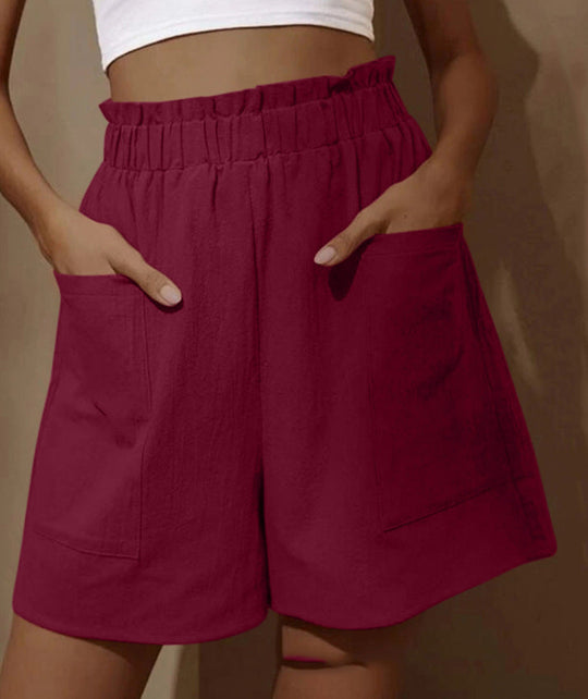 Damen lässige Leinen-Shorts mit elastischem Taillenzug und praktischen Seitentaschen