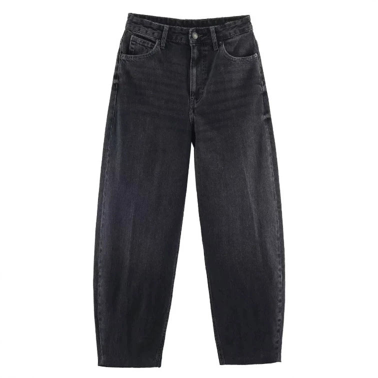 Damen Hochtaillierte Baggy-Jeans mit weitem Bein und klassischer Taschenlösung Nord Taschen