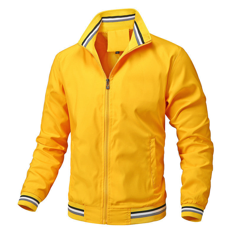 Herren Sportlich-leichte College-Bomberjacke mit geripptem Kragen und Streifen-Details Nord Taschen