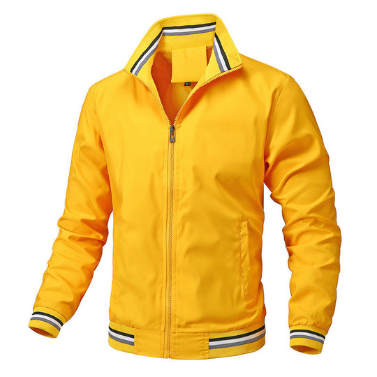 Herren Sportlich-leichte College-Bomberjacke mit geripptem Kragen und Streifen-Details Nord Taschen