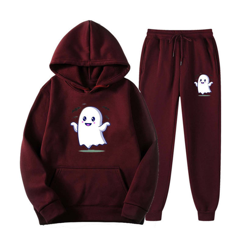 Unisex kuscheliger Kapuzenpullover und Jogginghose Set mit Halloween-Geistprint Nord Taschen