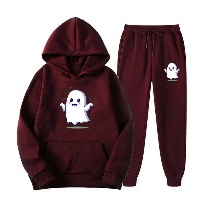 Unisex kuscheliger Kapuzenpullover und Jogginghose Set mit Halloween-Geistprint Nord Taschen