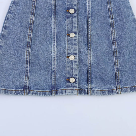Damen Jeanskleid mit geflochtenem Knoten und durchgehender Knopfleiste