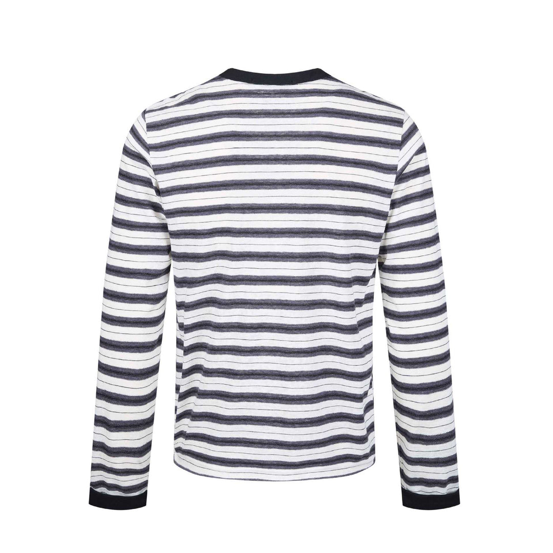 Herren Langarm-Henleyshirt mit gestreifter Struktur und Kontrastkragen Nord Taschen
