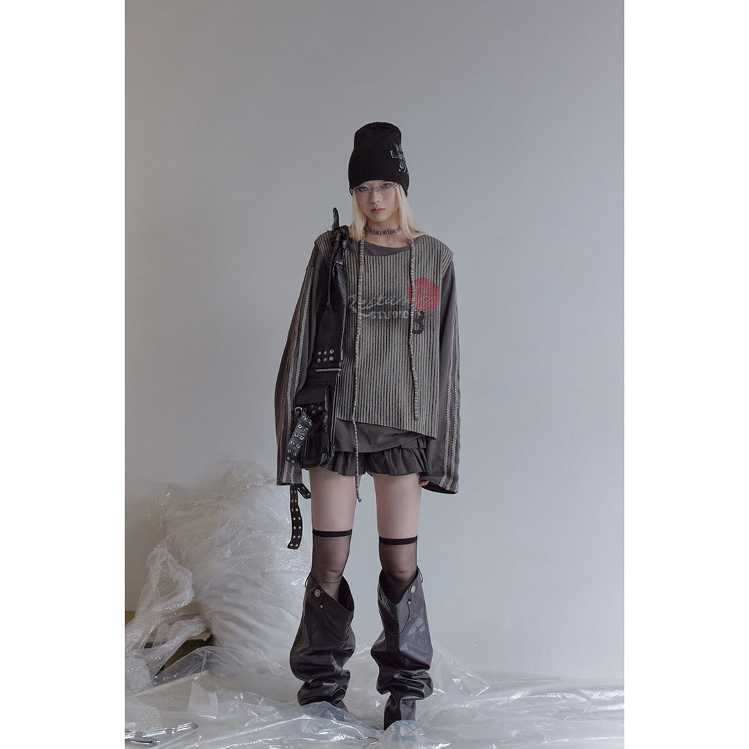 Damen Lagen-Langarmshirt mit gestreiftem Frontpanel und Spitzenband Nord Taschen